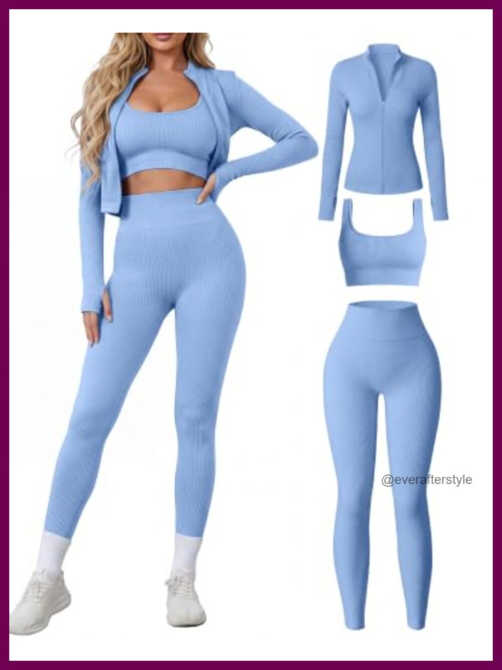 Women 3 Piece Seamless Workout Set Sports Bra High Waisted Leggings Zip Jacket